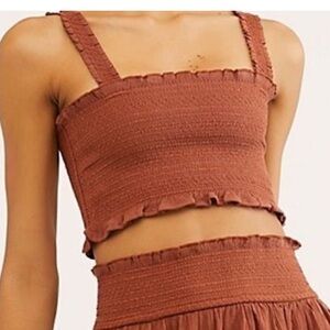 Free People Thalia Top Brown Red‎ Crop Top Sz M